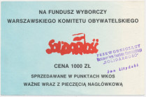 Solidarność, cegiełka 1.000 złotych na Fundusz Wyborczy Warszawskiego Komitetu Obywatelskiego