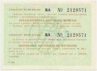 Talon NBP na 450 złotych na wymianę na leje w Socjalistycznej Republikę Rumunii