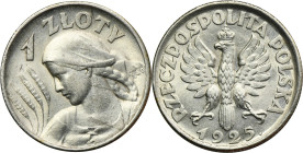 Kobieta i kłosy, 1 złoty Londyn 1925 - kropka po dacie