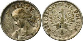 Kobieta i kłosy, 1 złoty Londyn 1925 - kropka po dacie