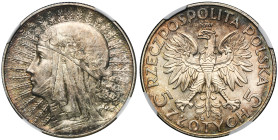 Głowa Kobiety, 5 złotych Warszawa 1933 - NGC MS62