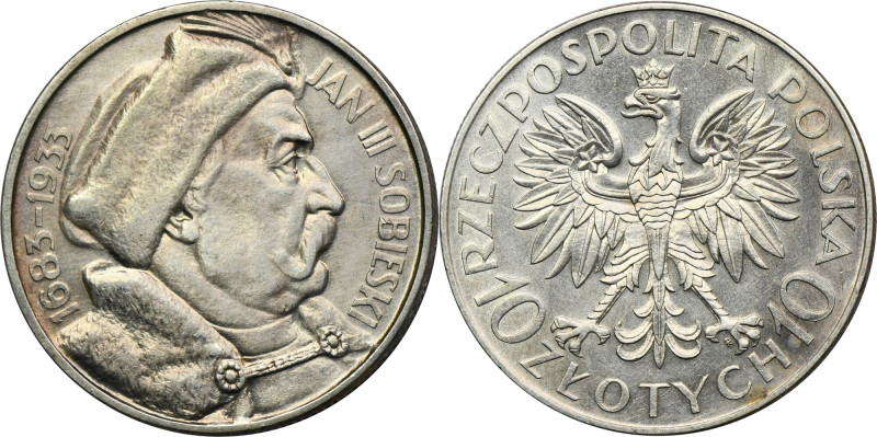 Sobieski, 10 złotych 1933 &nbsp; Bardzo dobry detal, ale moneta czyszczona.&nbsp...