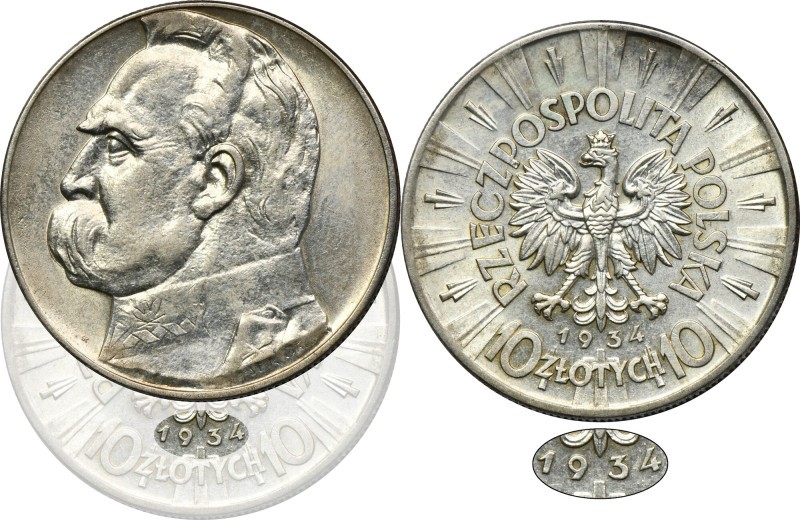 Piłsudski, 10 złotych 1934 - RZADKIE Rzadki rocznik. Najtrudniejsza ze wszystkic...