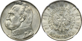 Piłsudski, 10 złotych 1938 - NGC MS62