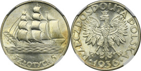 Żaglowiec, 5 złotych 1936 - NGC MS61