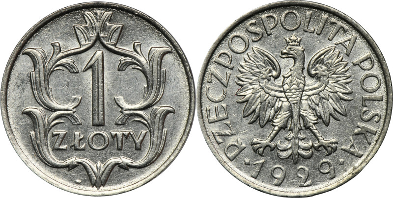 1 złoty 1929 Bardzo ładny egzemplarz z zegarowym połyskiem.&nbsp; Pospolita mone...