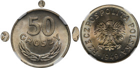 DESTRUKT, 50 groszy 1949 Miedzionikiel - NGC MS65 - zderzenie stempli 2-ga nota