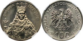 DESTRUKT, 100 złotych 1988 Jadwiga - NGC MS64, DOUBLE DIE REVERSE, zdwojony rewers 2-ga nota