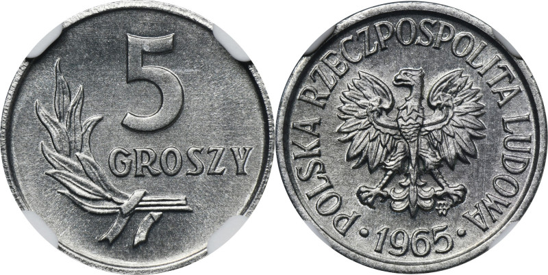5 groszy 1965 - NGC MS66 Mennicza pięciogroszówka. 
Reference: Parchimowicz 204...