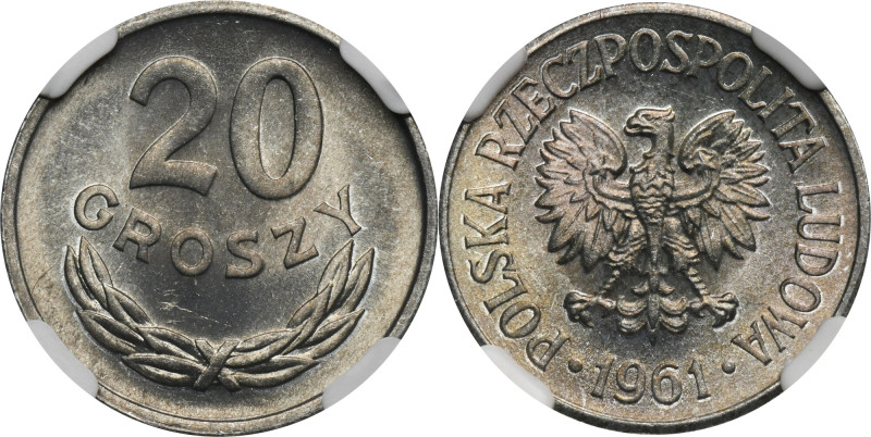 20 groszy 1961 - NGC MS66 Piękna moneta doceniona drugą najwyższą notą w rejestr...