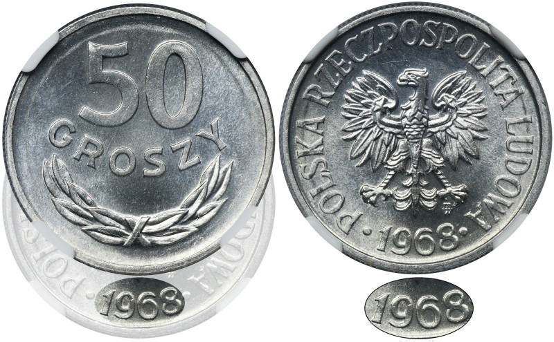 50 groszy 1968 - NGC MS64 - RZADKIE Rzadki rocznik w menniczym stanie zachowania...