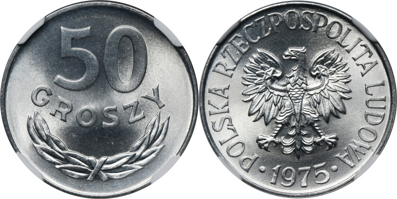 50 groszy 1975 - NGC MS67 Piękna moneta doceniona drugą najwyższą notą w rejestr...