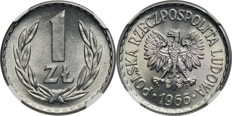 1 złoty 1966 - NGC MS65 Lepszy rocznik.&nbsp; Menniczy stan zachowania i bardzo ...