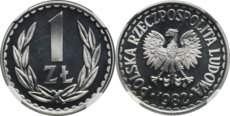 1 złoty 1982 - NGC PF68 ULTRA CAMEO - LUSTRZANKA Moneta wybita stemplem lustrzan...