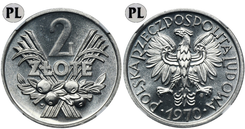 2 złote 1970 Jagody - NGC MS67 PROOF LIKE - jak lustrzanka Rzadki w tym stanie z...