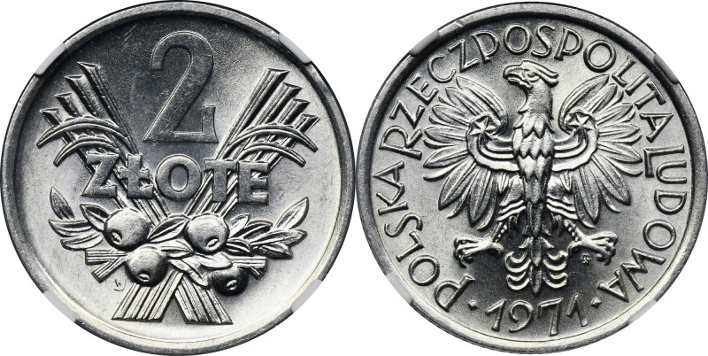 2 złote 1971 Jagody - NGC MS65 &nbsp; Menniczy egzemplarz, oceniony wysoką notą ...