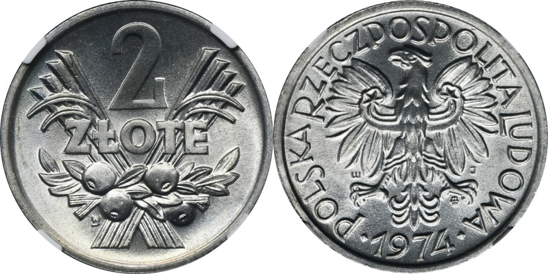 2 złote 1974 Jagody - NGC MS67 Znakomicie zachowany egzemplarz z drugą najwyższą...