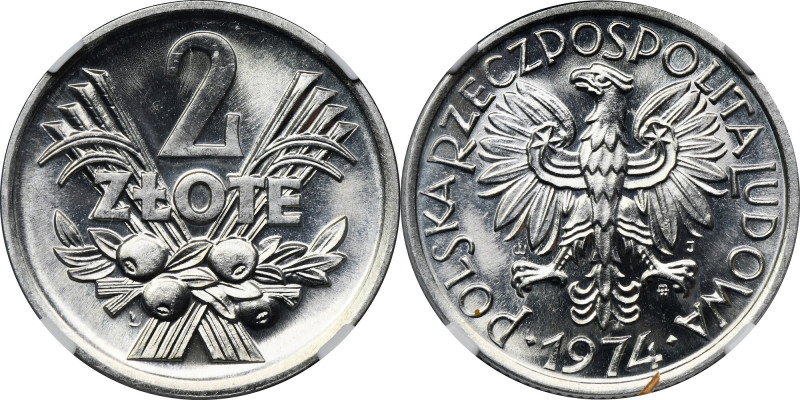 2 złote 1974 Jagody - NGC MS66 - PIĘKNA Menniczy egzemplarz. Moneta wybita śwież...