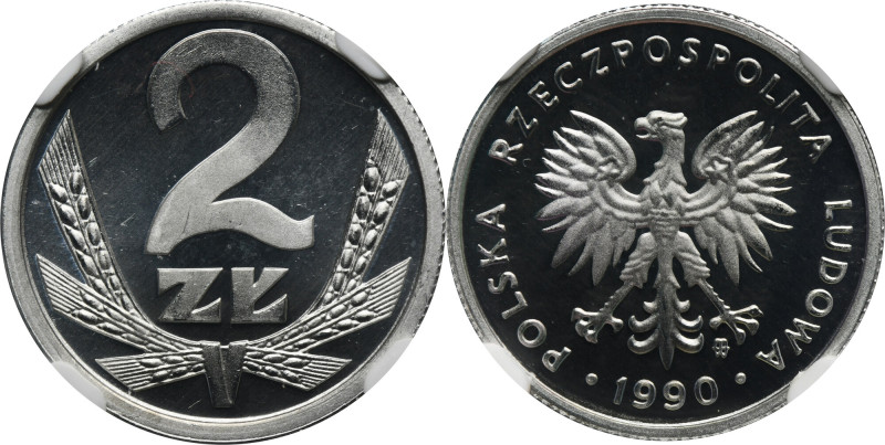 2 złote 1990 - NGC PF67 CAMEO - LUSTRZANKA Moneta wybita stemplem lustrzanym z e...