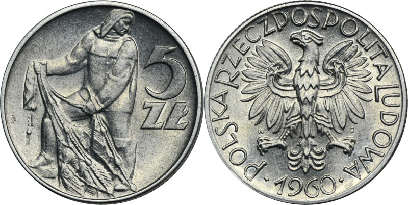 5 złotych 1960 Rybak Menniczy egzemplarz. Reference: Parchimowicz 220c
Grade: A...