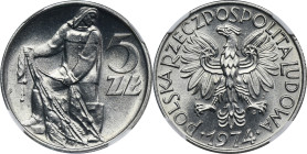 5 złotych 1974 Rybak - NGC MS67 2-ga nota