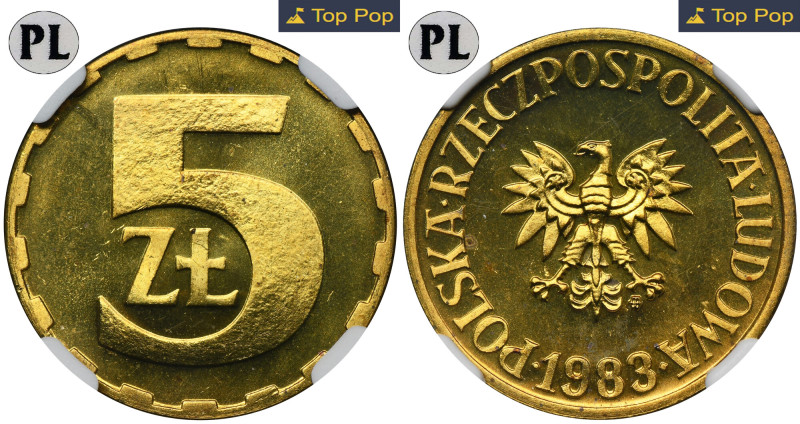 5 złotych 1983 - NGC MS65 PROOF LIKE - jak lustrzanka Zjawiskowa, mennicza sztuk...