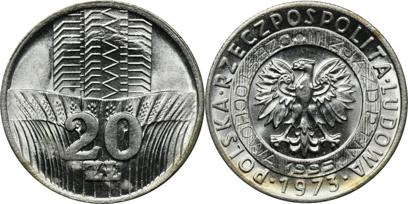 20 złotych 1973 - Zjazd PTN 1995 Menniczy egzemplarz 20 złotych 1973 z wybitym w...