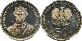 50 złotych 1980 Kazimierz I Odnowiciel - NGC PF67 CAMEO - LUSTRZANKA