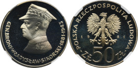 50 złotych 1981 gen. broni Władysław Sikorski - NGC PF68 ULTRA CAMEO - LUSTRZANKA 2-ga nota