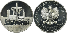 100.000 złotych 1990 Solidarność - TYP A - NGC MS66
