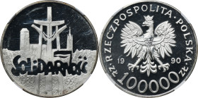 100.000 złotych 1990 Solidarność - NGC PF66 ULTRA CAMEO ULTRA CAMEO