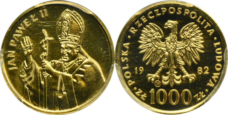 1.000 złotych 1982 Jan Paweł II, Valcambi - PCGS PR68 CAM Polska złota moneta ko...