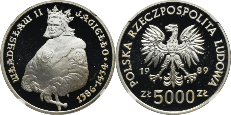 5.000 złotych 1989 Władysław II Jagiełło, Półpostać - NGC PF68 ULTRA CAMEO - RZA...