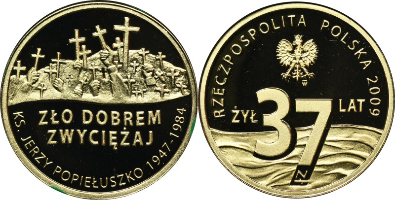 37 złotych 2009 25. Rocznica śmierci ks. J. Popiełuszki Moneta wybita stemplem l...