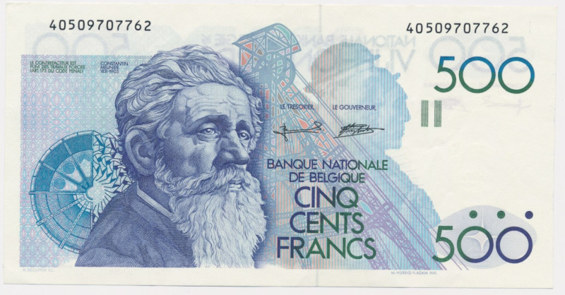 Belgium, 500 Francs (1980-1998) An attractive note with several folds. Never was...