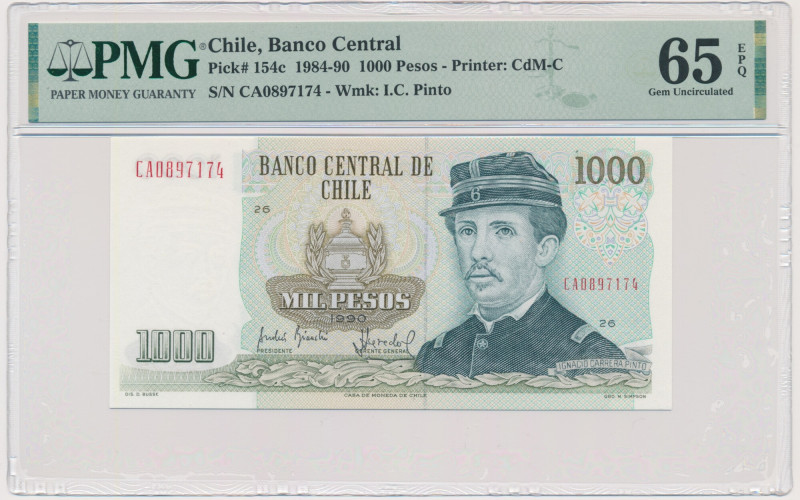 Chile, 1.000 Pesos 1990 - PMG 65 EPQ Very attractive banknote graded XX Exceptio...