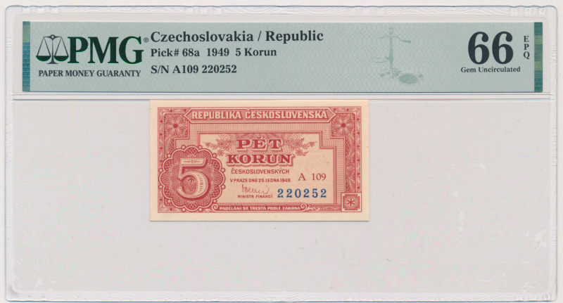 Czechoslovakia, 5 Korun 1949 - PMG 66 EPQ Very attractive banknote graded 66 Exc...