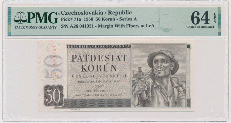 Czechoslovakia, 50 Korun 1950 - PMG 64 EPQ Graded 64 EPQ by PMG.
 Banknot w sla...