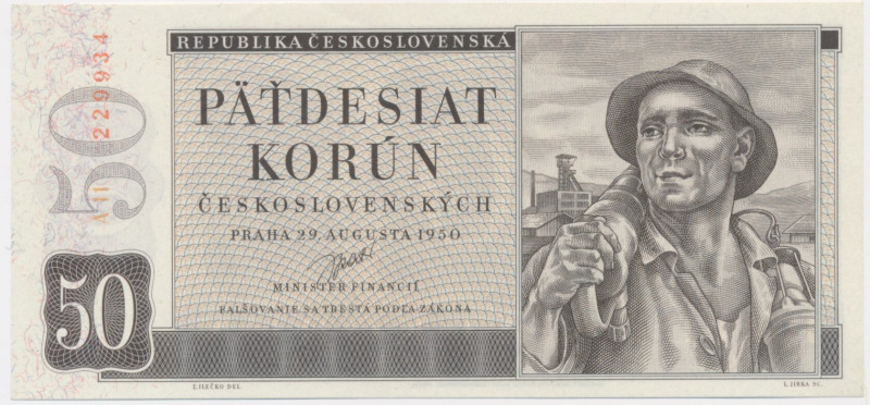 Czechoslovakia, 50 Korun 1950 Excellent note in uncirculated condition. Light pa...