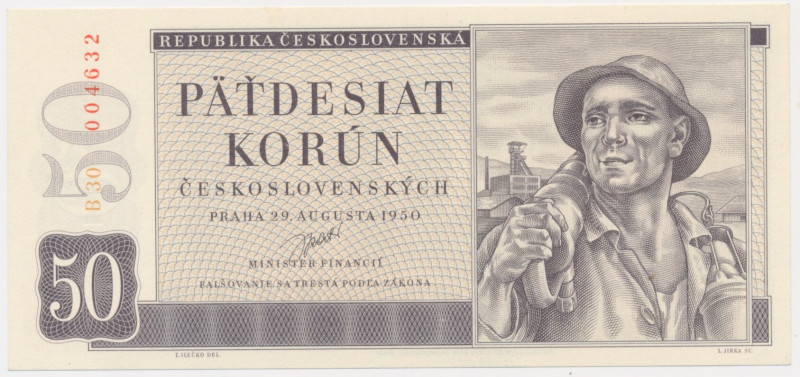 Czechoslovakia, 50 Korun 1950 Excellent note in uncirculated condition. Sharp an...