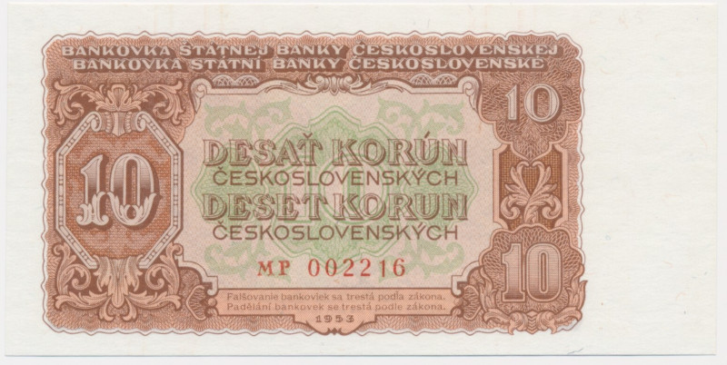 Czechoslovakia, 10 Korun 1953 Beautifull crisp banknote with virtually perfect l...