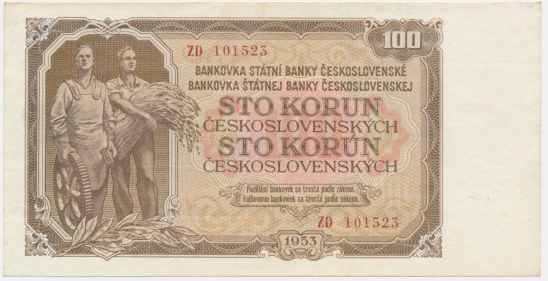 Czechoslovakia, 100 Korun 1953 Upper left corner folded, other lightly rounded.&...