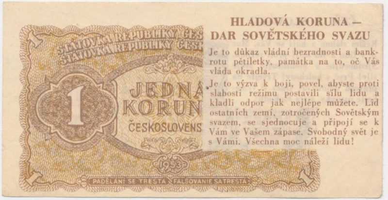 Czechoslovakia, Anti-communist leaflet - 1 Hladova Koruna 1953 Very well preserv...