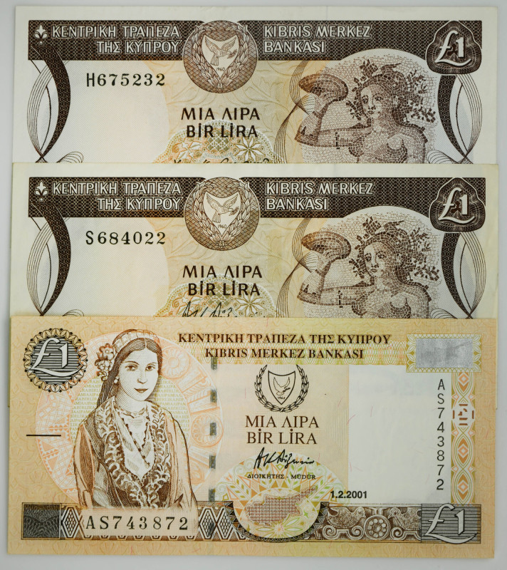 Cyprus, 1 Lira 1982-2001 (3 pcs.) Circulated but in good condition.&nbsp; Ładne,...