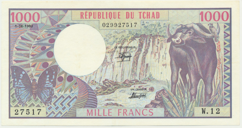 Chad, 1.000 Francs 1980 Very well preserved banknote with only one light center ...