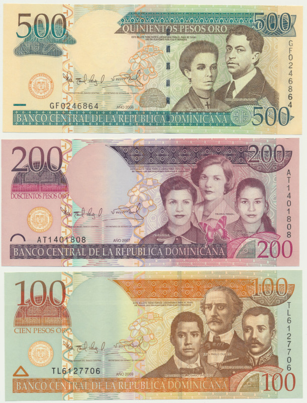 Dominicana, lot 100-500 Pesos 2006-09 (3 pcs.) Uncirculated.&nbsp; Emisyjne stan...