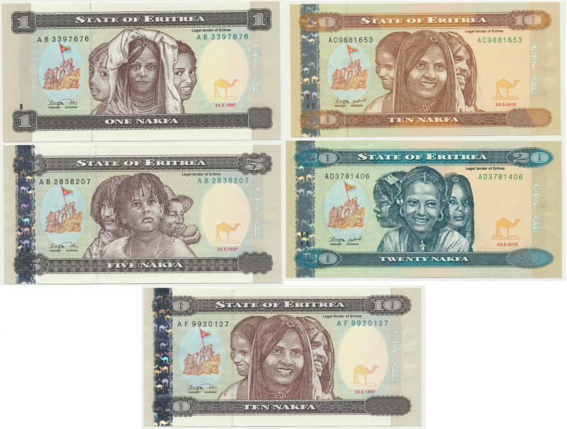 Eritrea, lot 120 Nakfa 1997-2012 (5 pcs.) Unrcirculated.&nbsp; Emisyjne stany za...