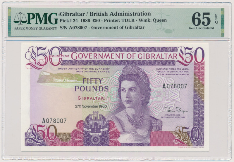 Gibraltar, 50 Pounds 1986 - PMG 65 EPQ Graded 65 EPQ by PMG.
 Banknot w slabie ...