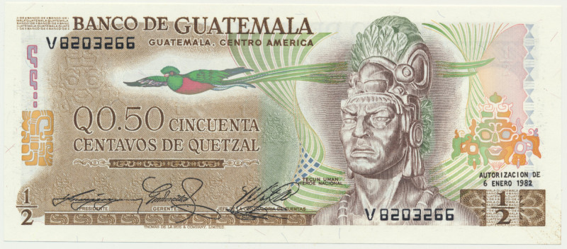 Guatemala, 1/2 Quetzal 1982 Excellent note in uncirculated condition.&nbsp;
 Wy...