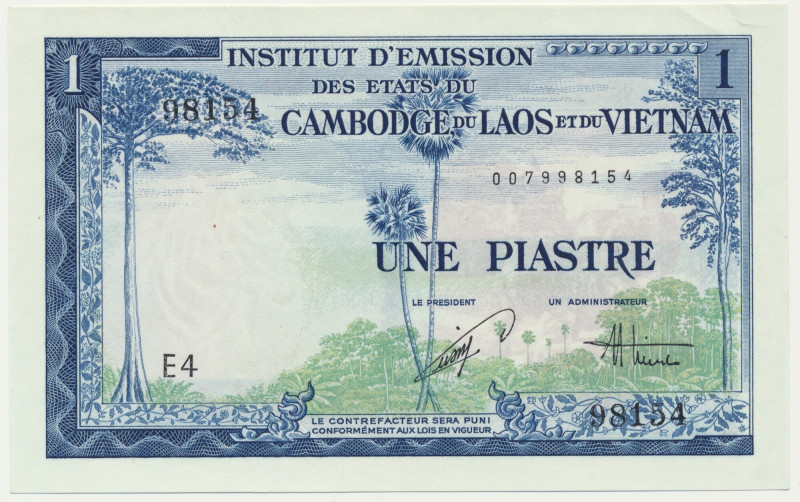 French Indochina, Vietnam, 1 Piastre (1954) Vietnam issue.&nbsp; Upper right cor...